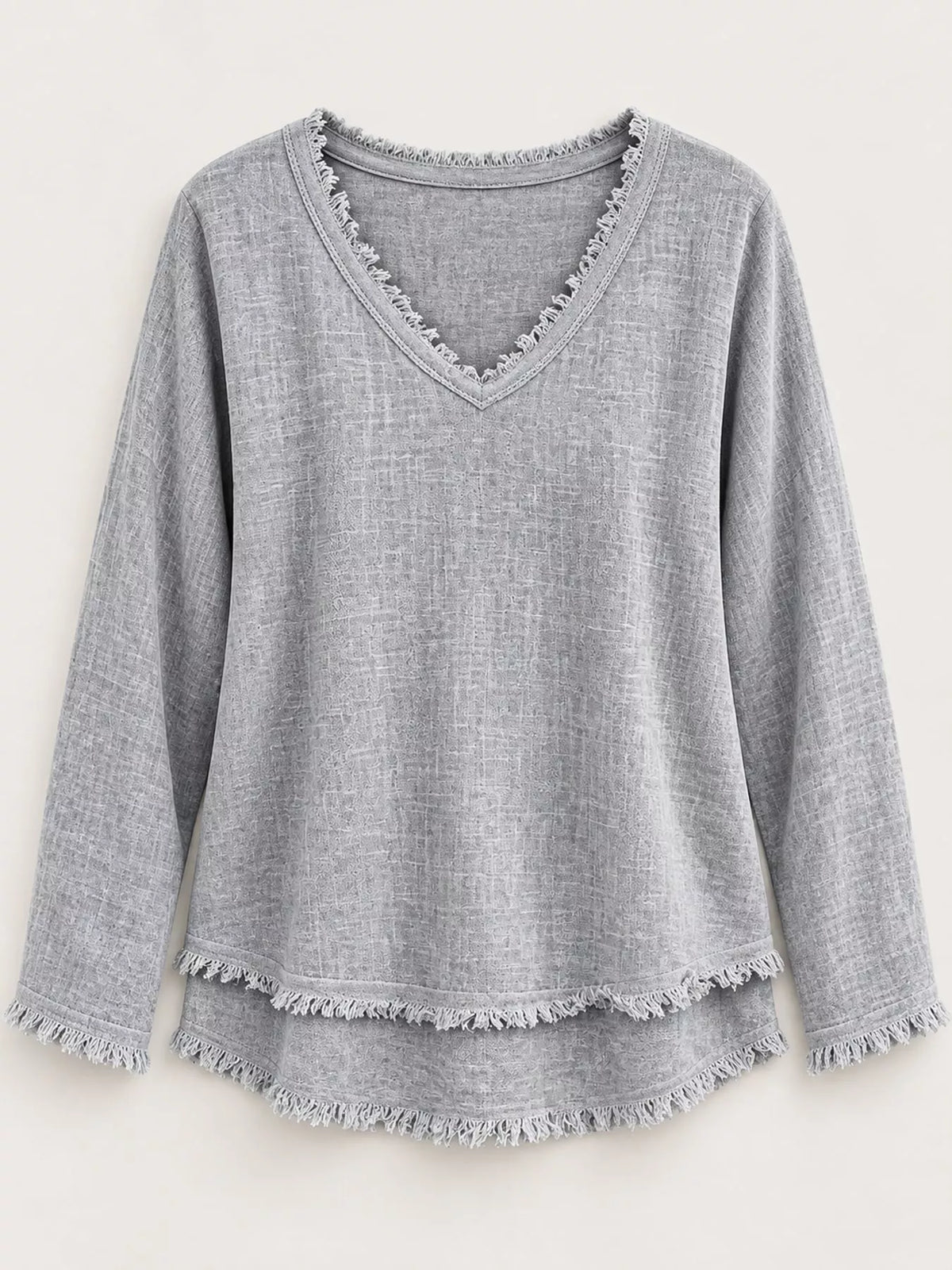 Frayed-hem blouse, gray hanging front