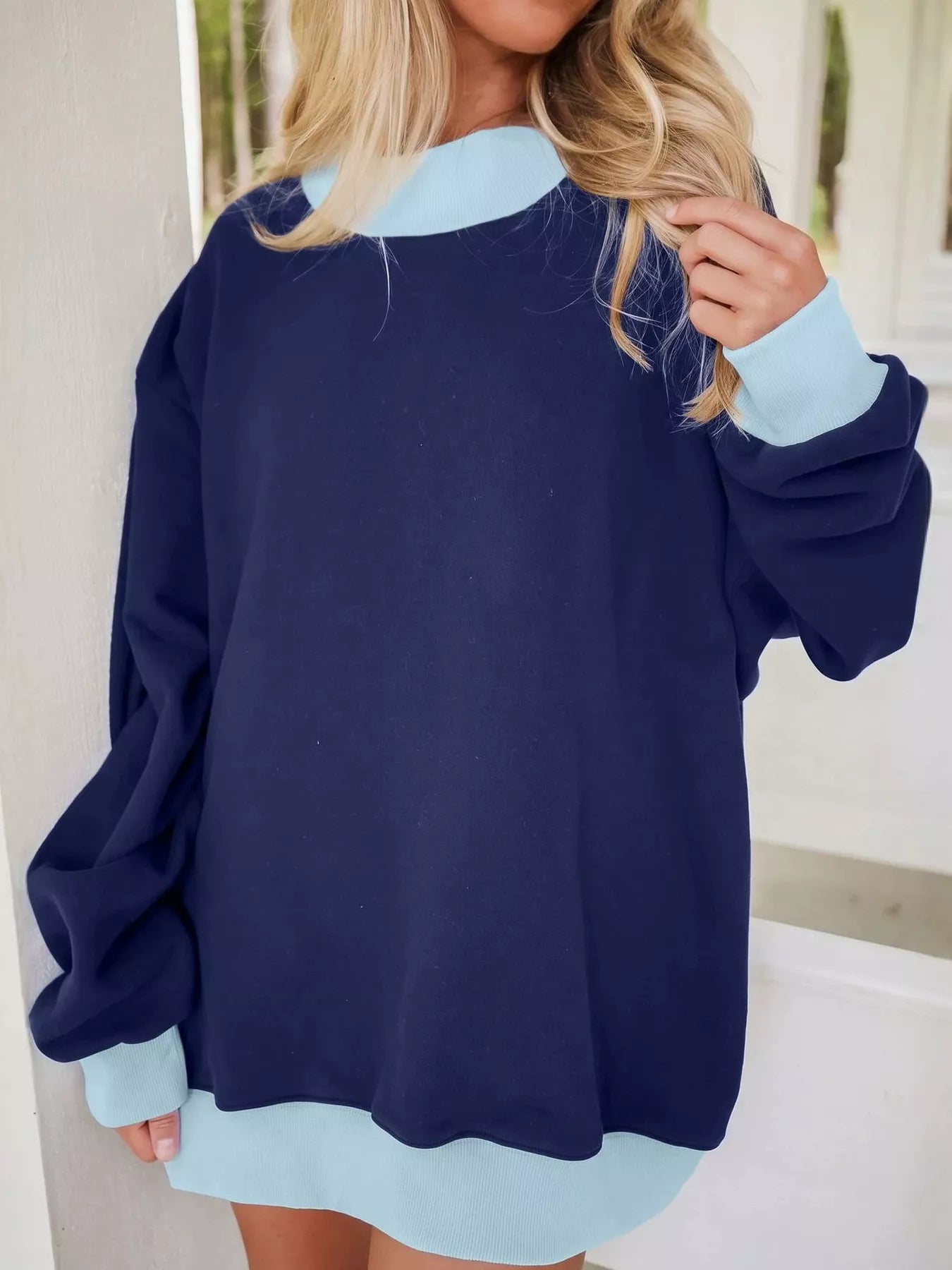Trendsi Oversized Color-Block Crewneck Sweatshirt -