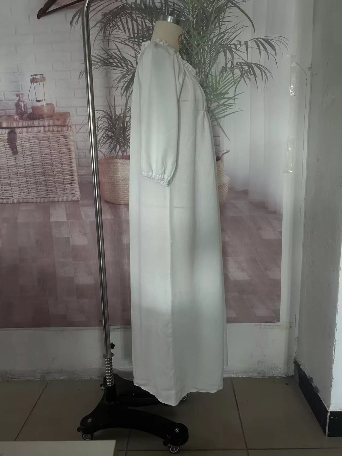 Tiered notched 3/4 sleeve maxi dress