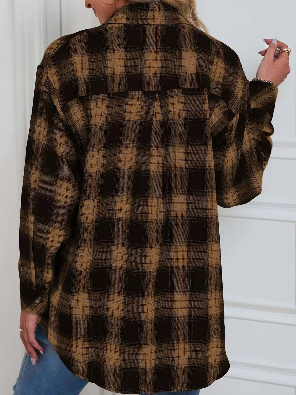 Oversized plaid shirt, brown plaid back