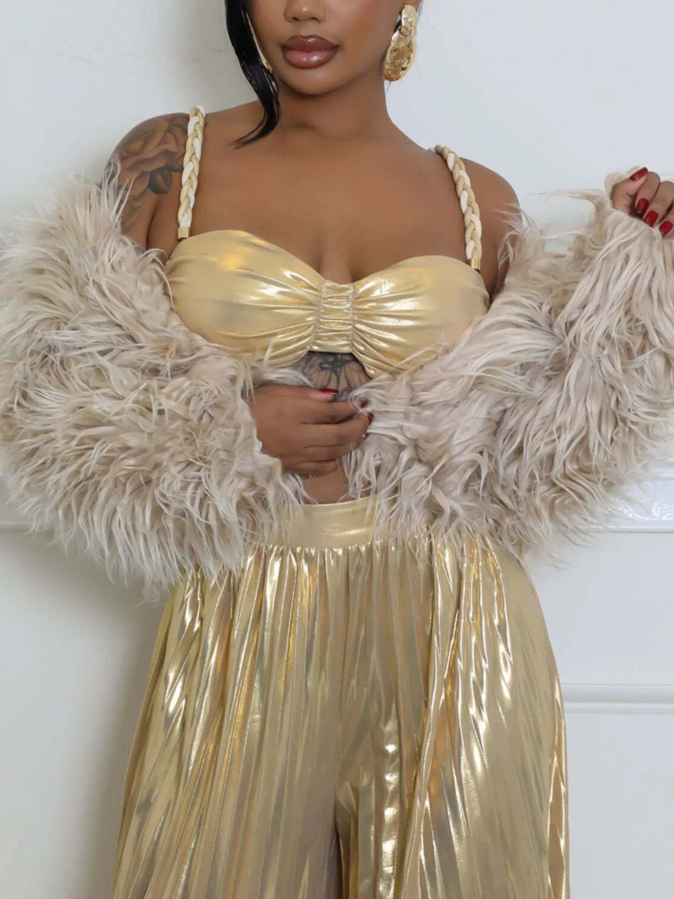 Trendsi Faux Fur Open Front Cropped Outerwear -