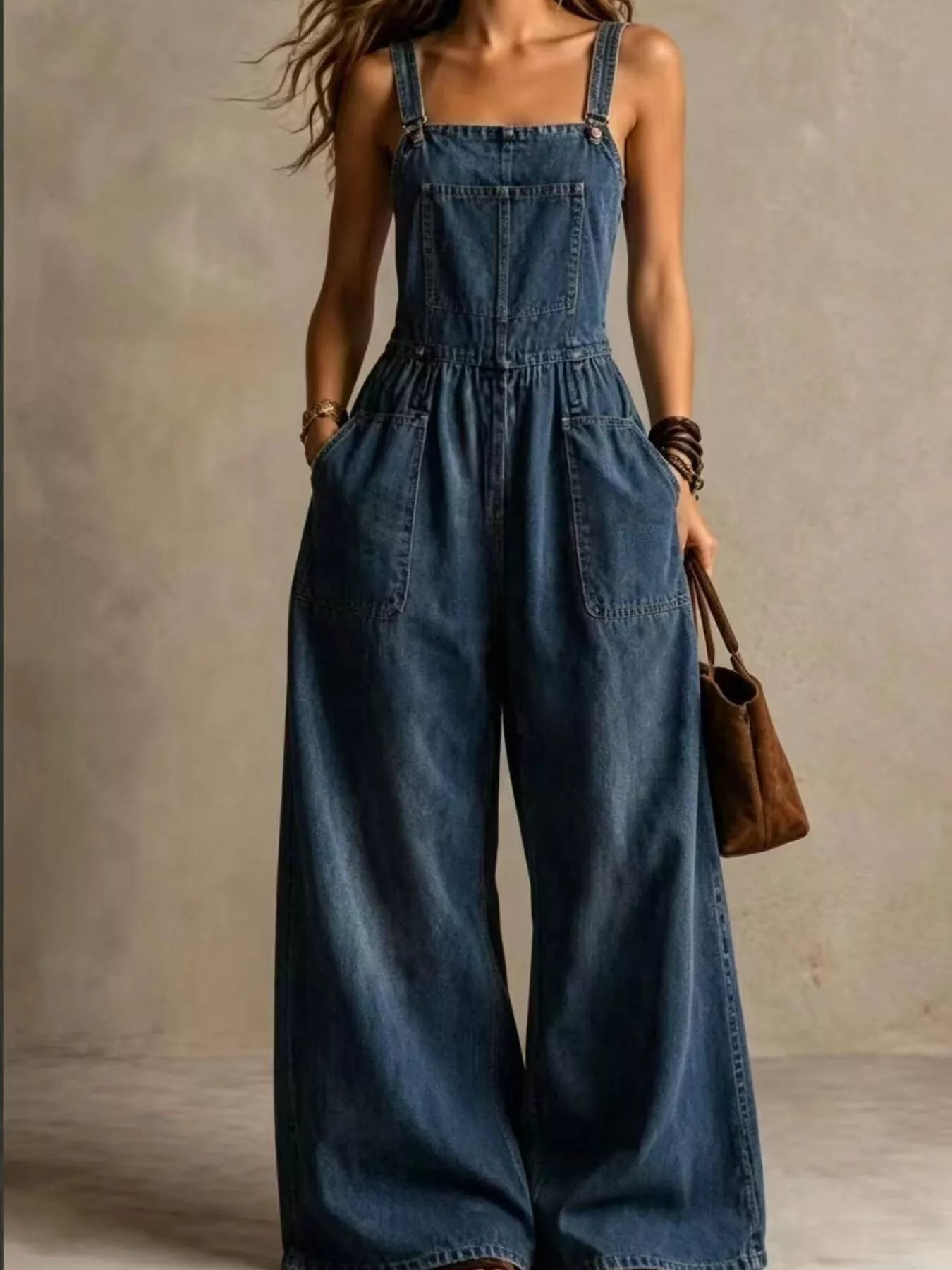 Trendsi Full Size Wide Leg Denim Jumpsuit with Adjustable Straps and Pockets Plus Size -