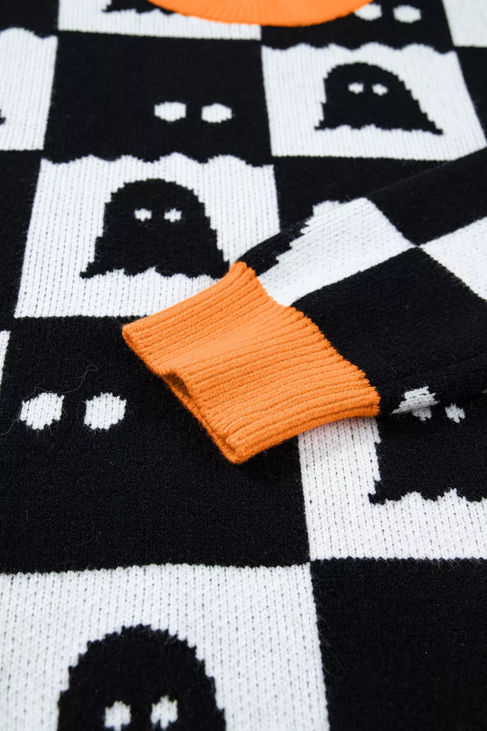 Trendsi Halloween Ghost Pattern Checkerboard Sweater -