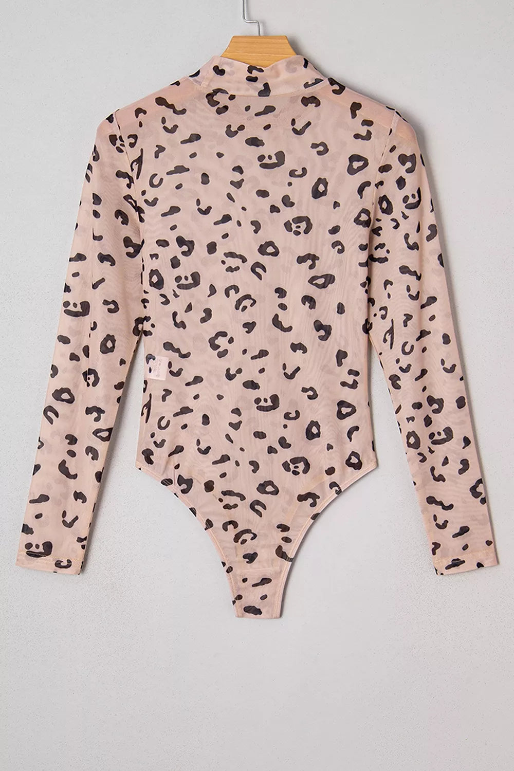 Trendsi Mock Neck Sheer Mesh Leopard Long Sleeve Bodysuit -