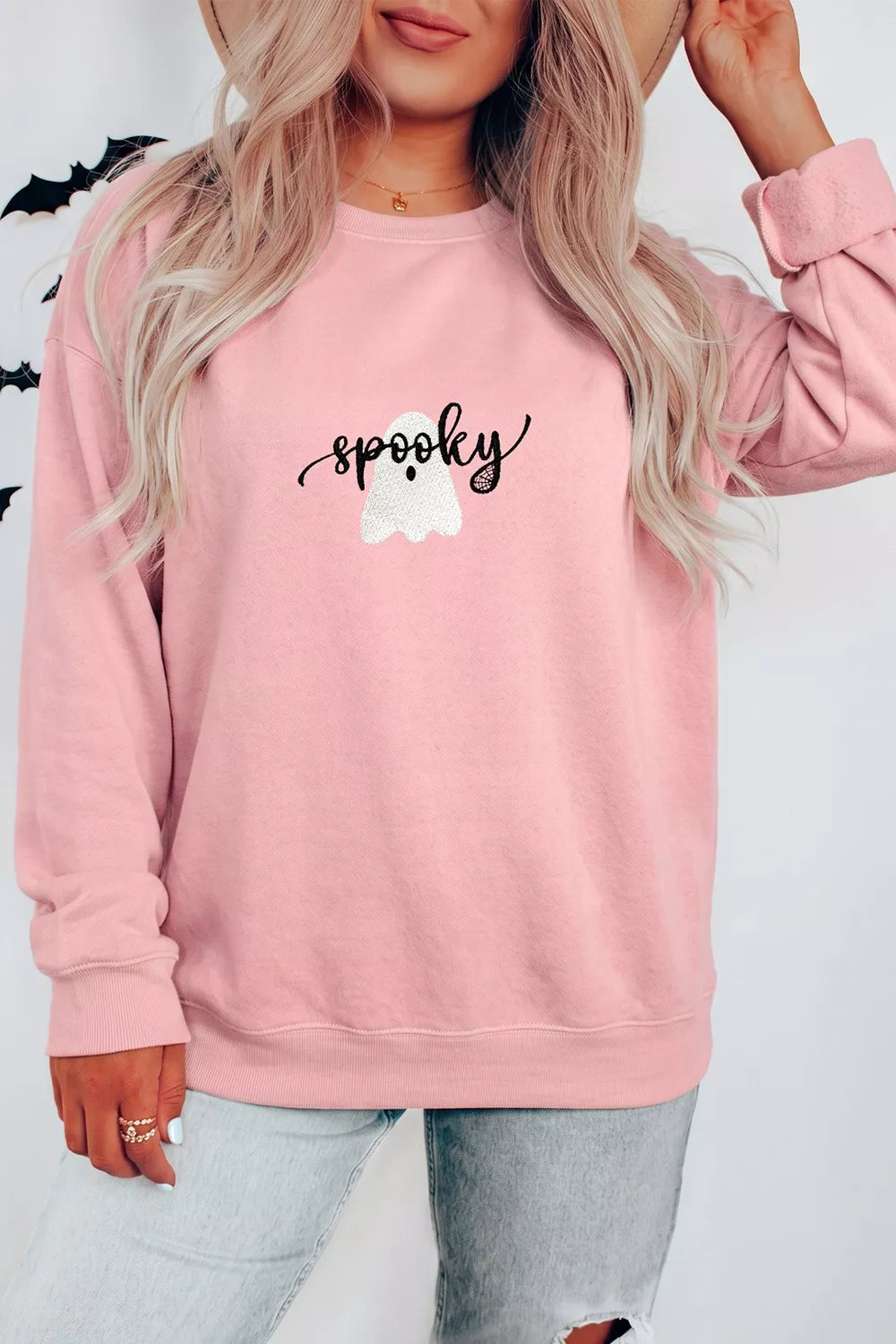 Trendsi Halloween Ghost Graphic Round Neck Sweatshirt -