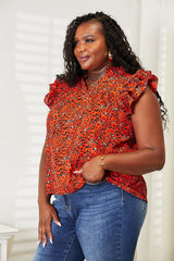 Trendsi Double Take Floral Flutter Sleeve Notched Neck Blouse -