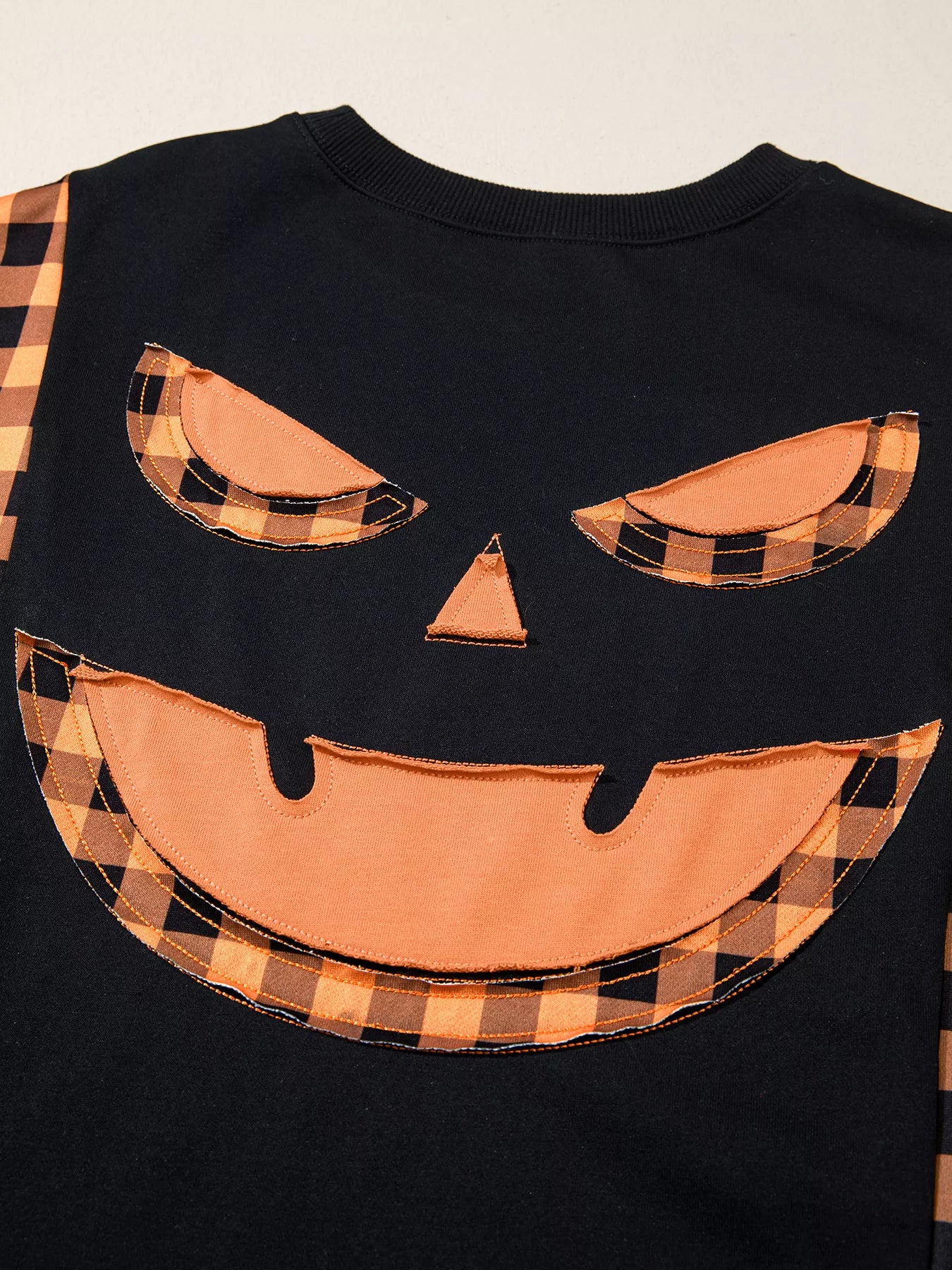 Trendsi Patchwork Plaid Pumpkin Face Long Sleeve Top -