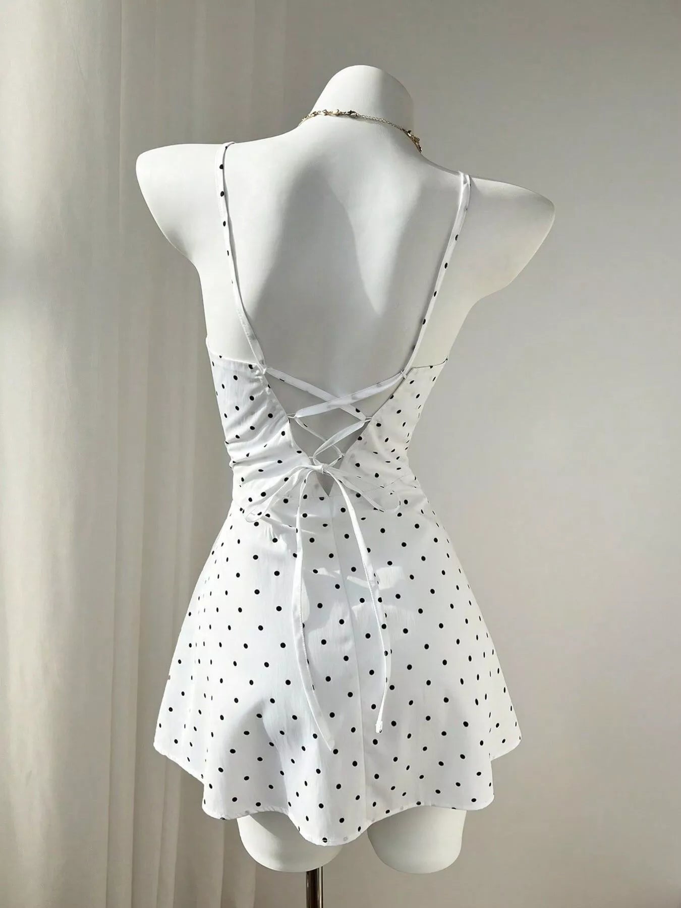 Trendsi Polka Dot Spaghetti Strap Mini Dress -