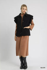 Trendsi Umgee Corduroy Quilted Ruffle Sleeve Vest -