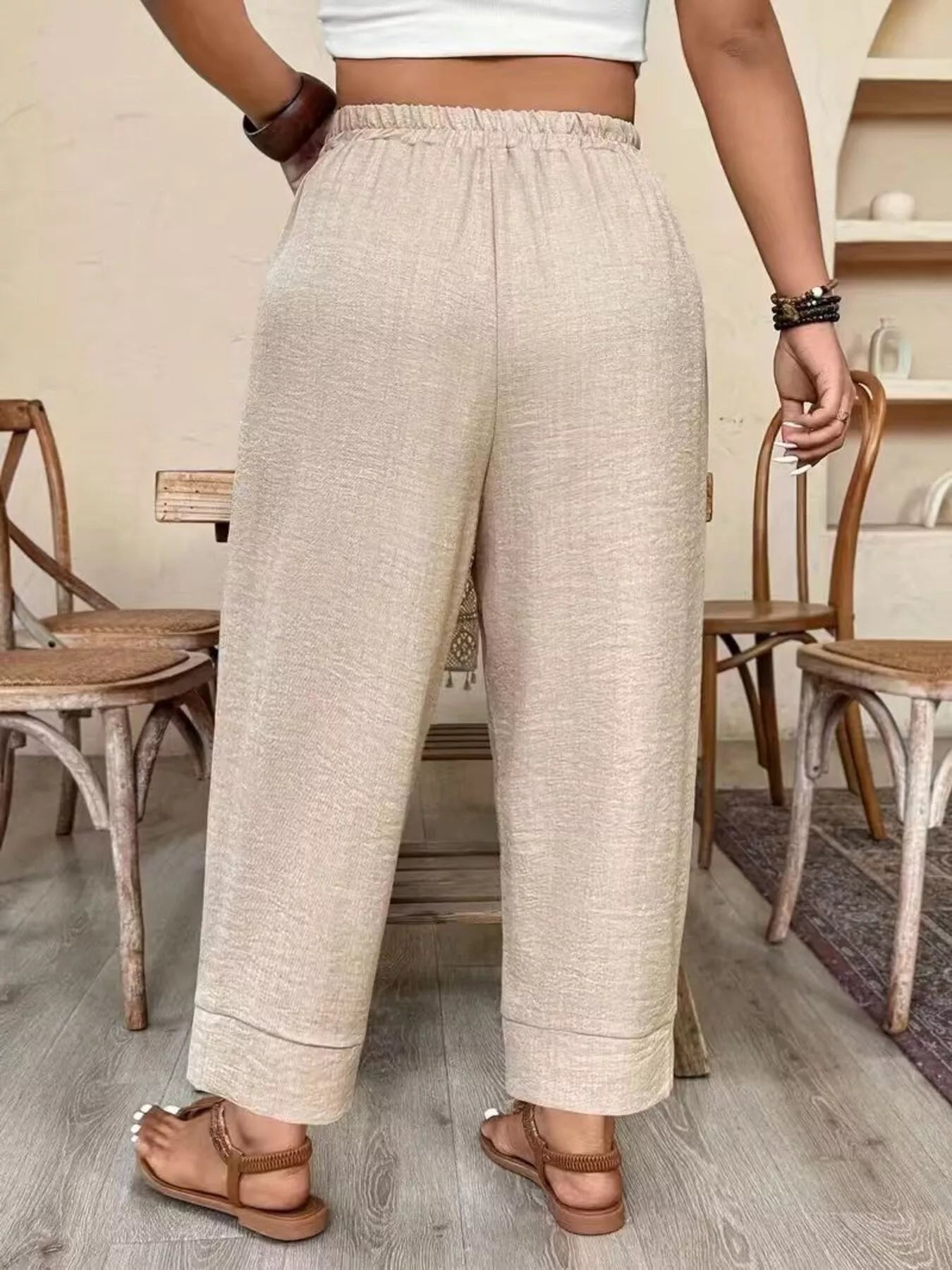 Trendsi Plus Size High-Waisted Elastic Waist Pants with Pockets -