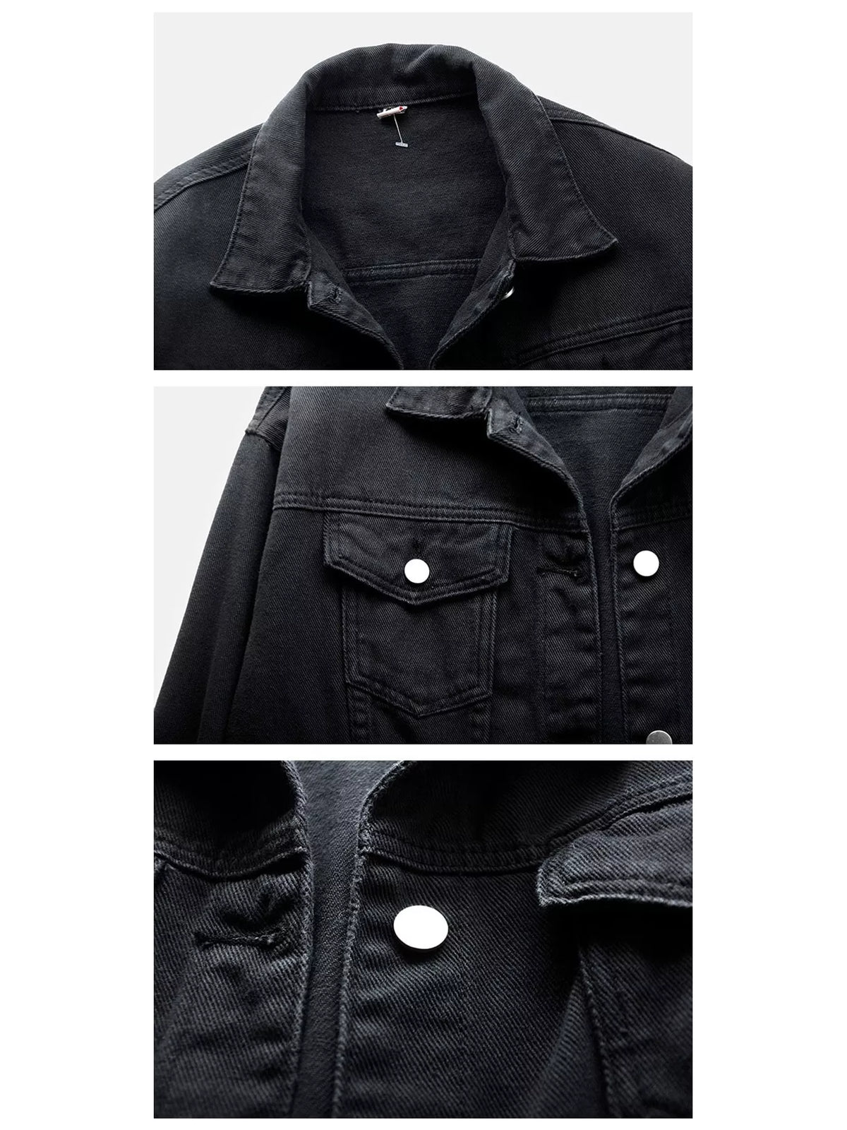 Button-Down Classic Cropped Denim Jacket — construction details