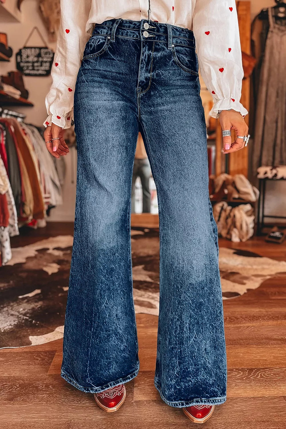 Trendsi Acid Wash Pocket Detail Flare Jeans -