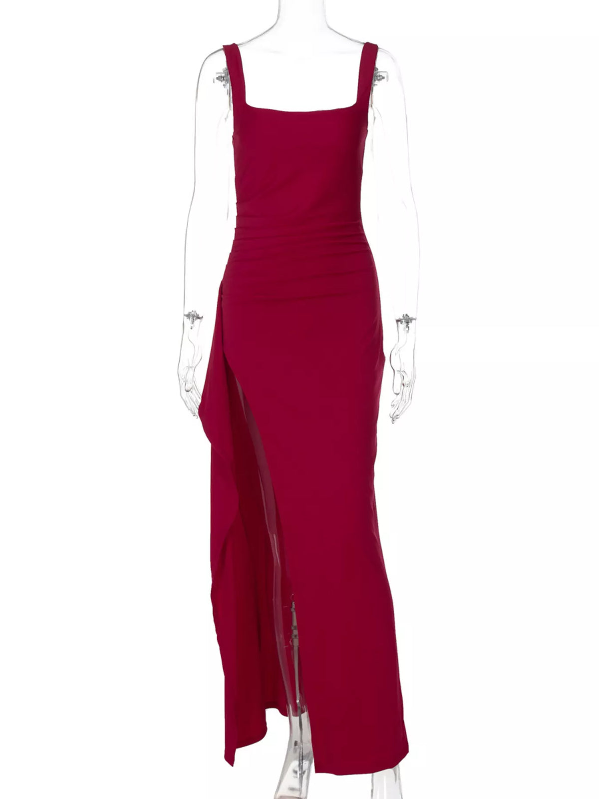 Red slit square neck maxi dress