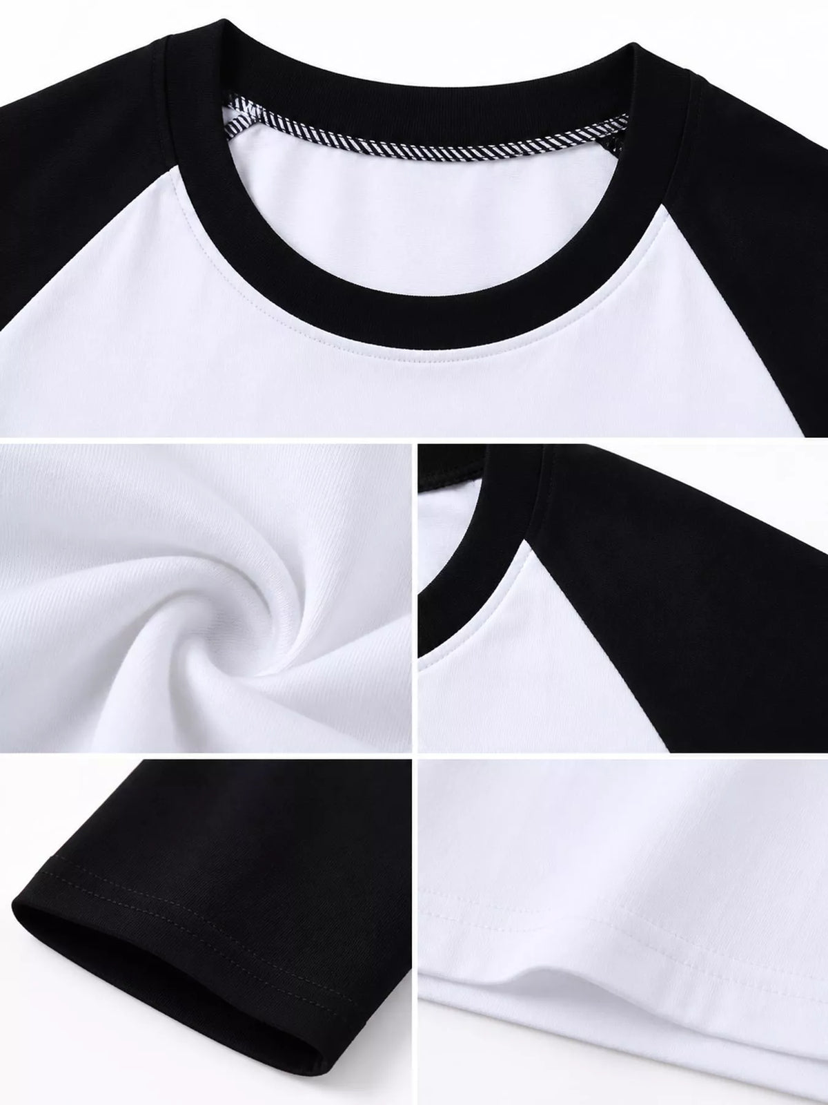 White And Black contrast raglan long sleeve t-shirt, detail view