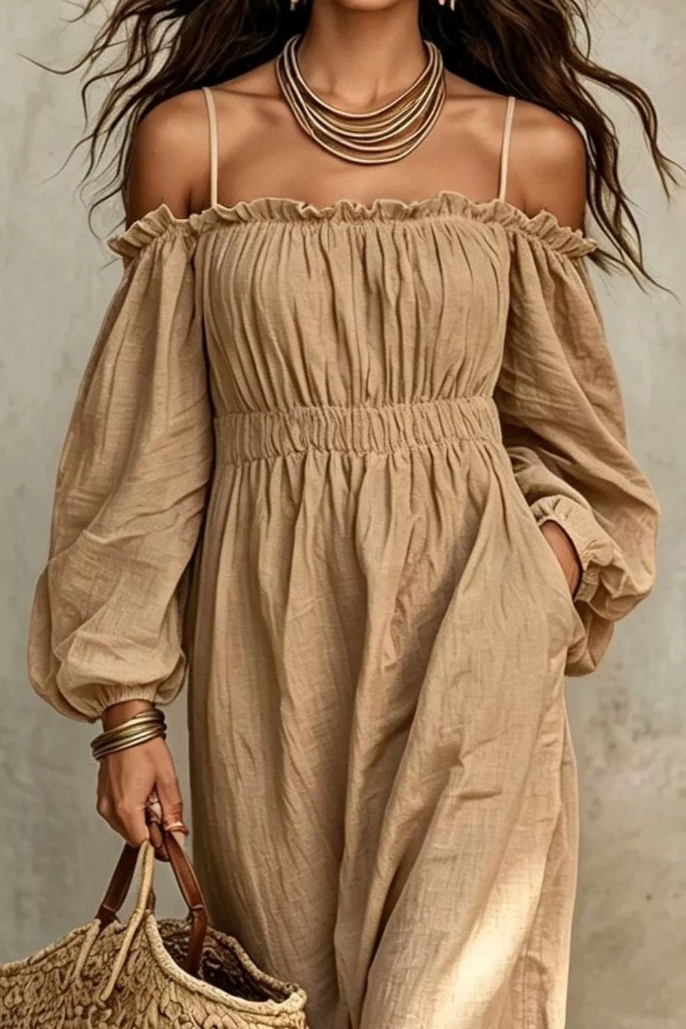 Trendsi Spaghetti Strap Balloon Sleeve Dress -