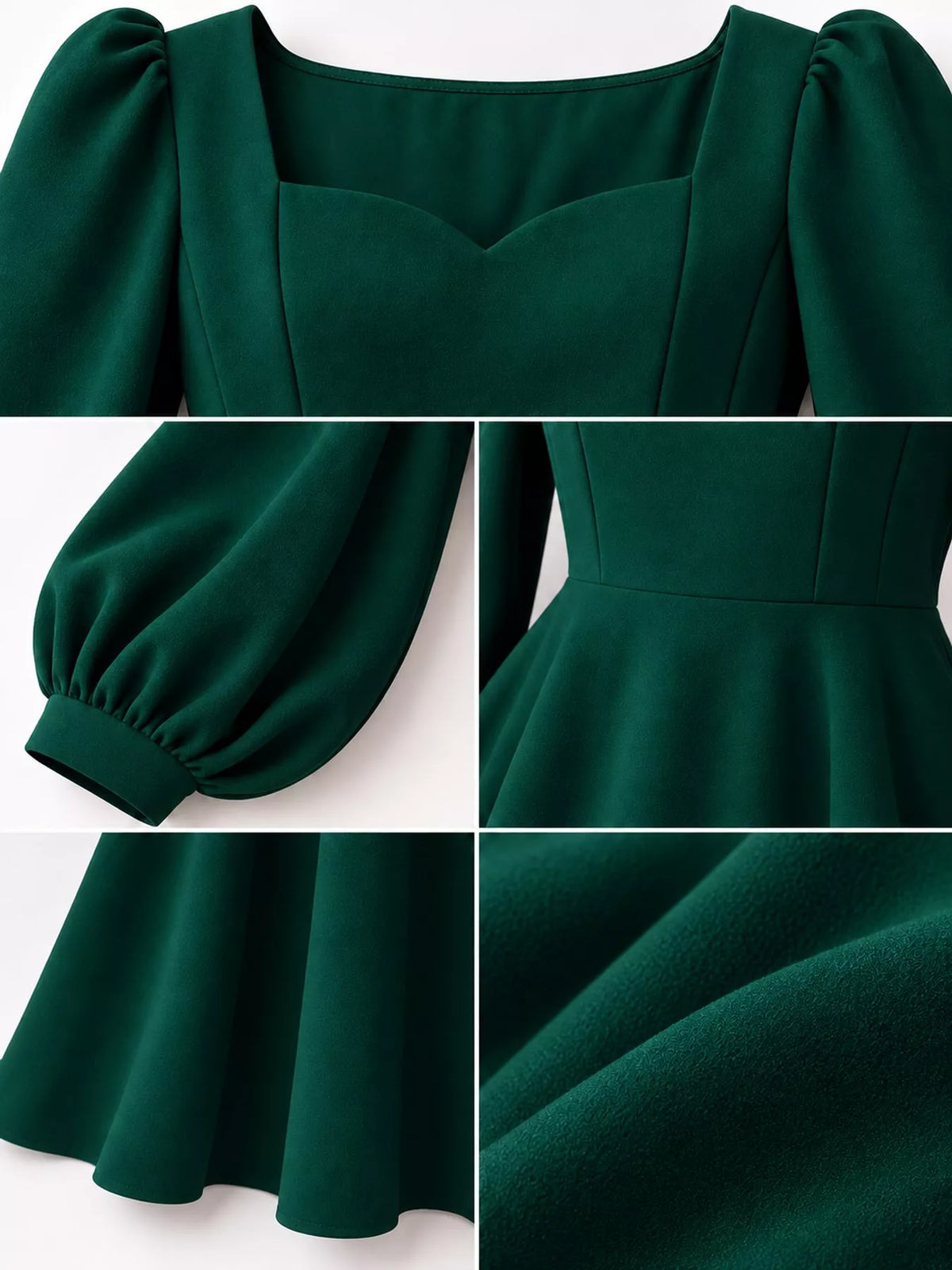 Green long sleeve a line midi dress, detail view