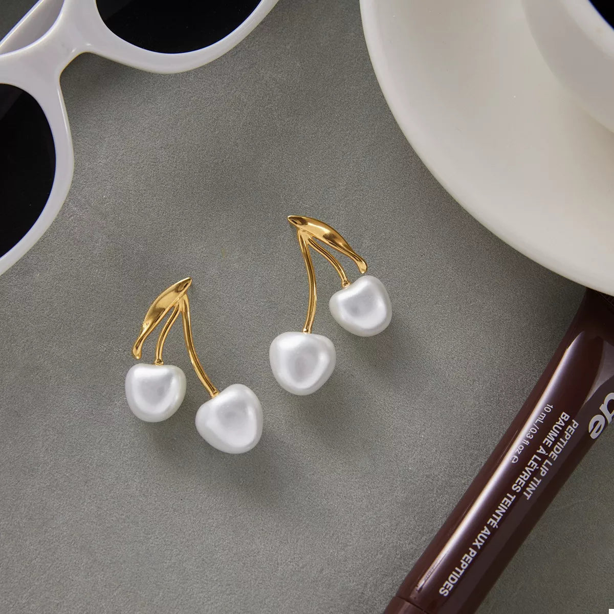 Trendsi 18K Gold-Plated Pearl Cherry Earrings -