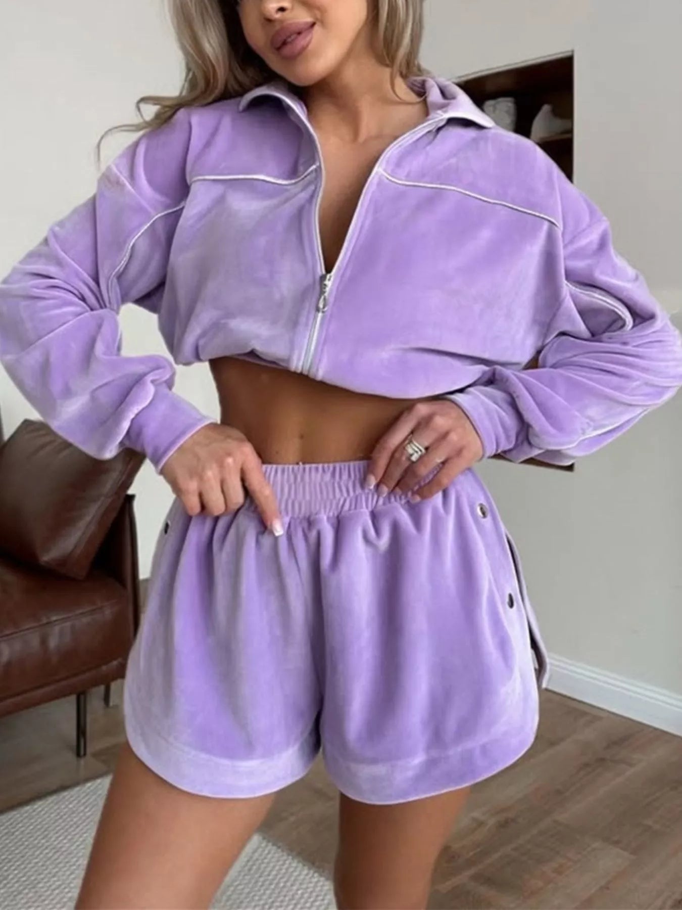 Trendsi Zip-Up Outerwear and Shorts Set -