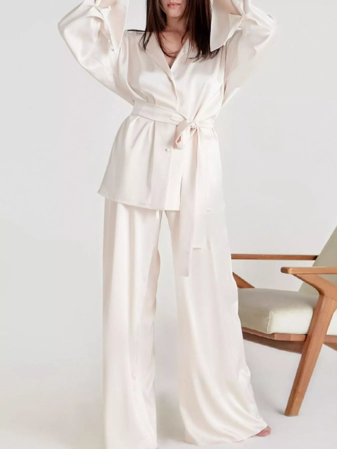 Trendsi Satin Long Sleeve Shirt and Pants Set -