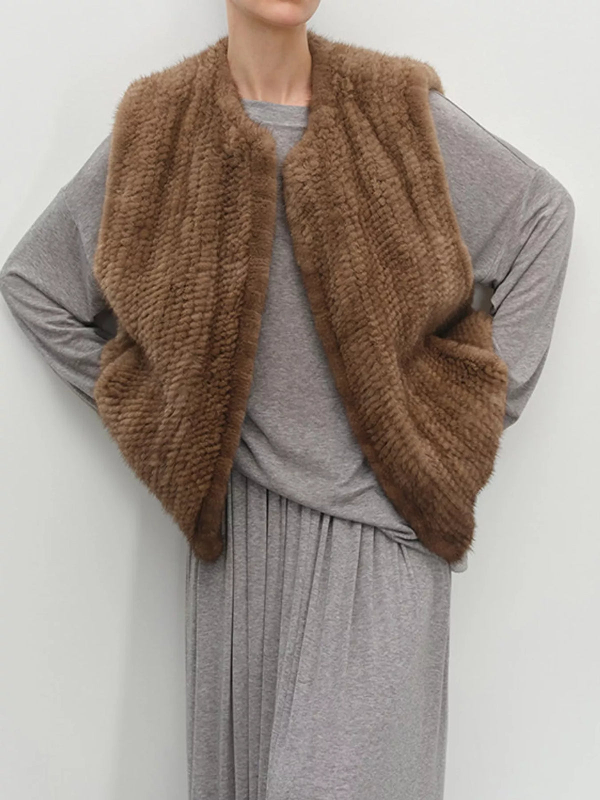 vest, front view on model
