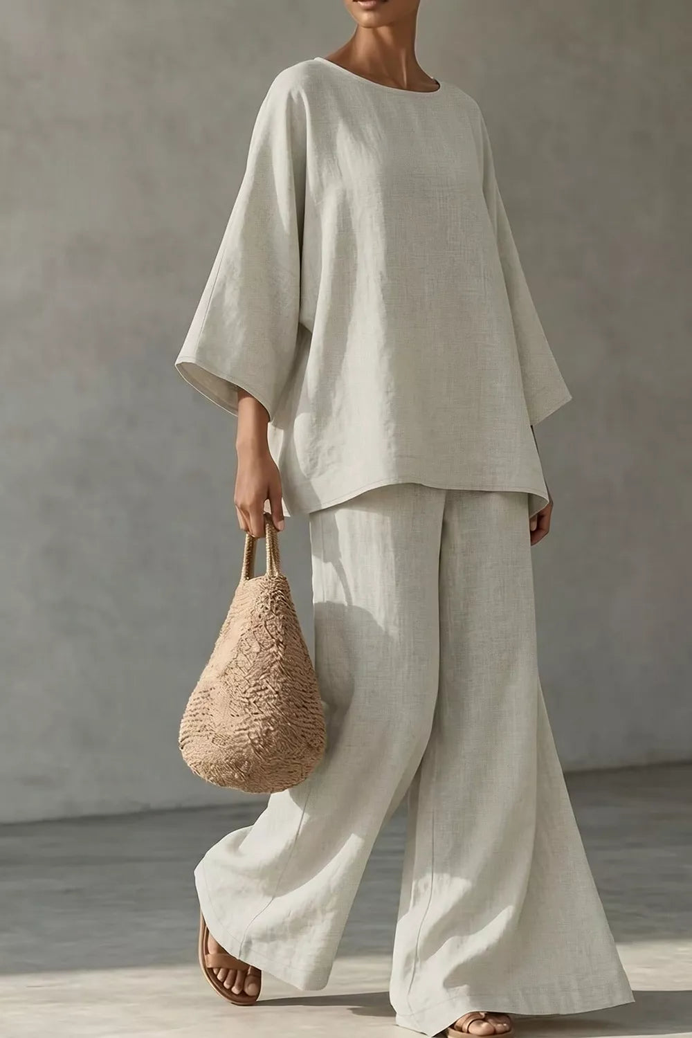 Trendsi Linen Boat Neck Top and Wide-Leg Pants Set -