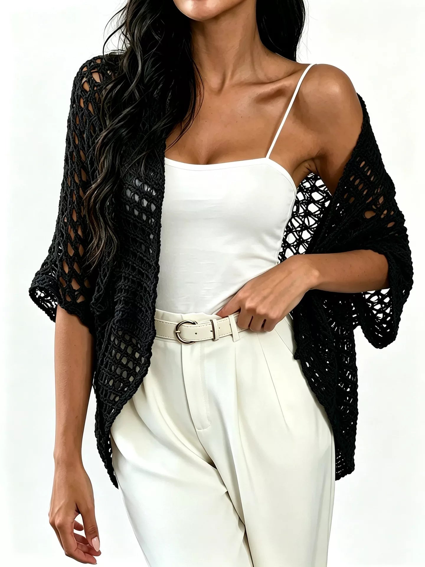 Trendsi Open Front Crochet Cardigan -