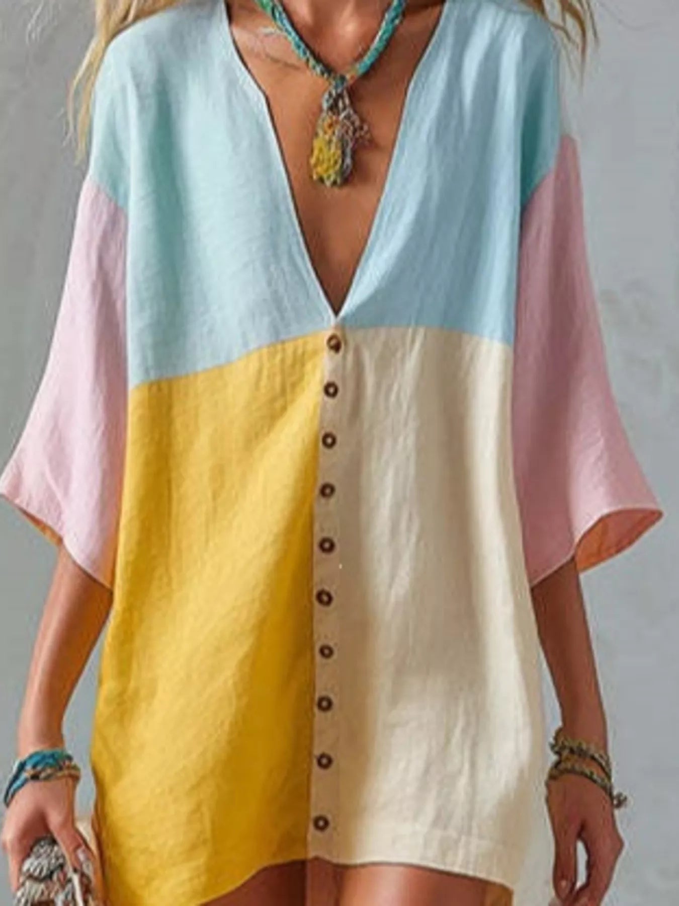 Trendsi Color Block V-Neck Mini Dress -