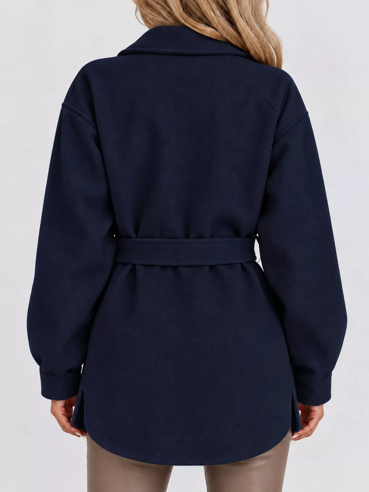 Belted Button-Down Shirt Jacket — back view