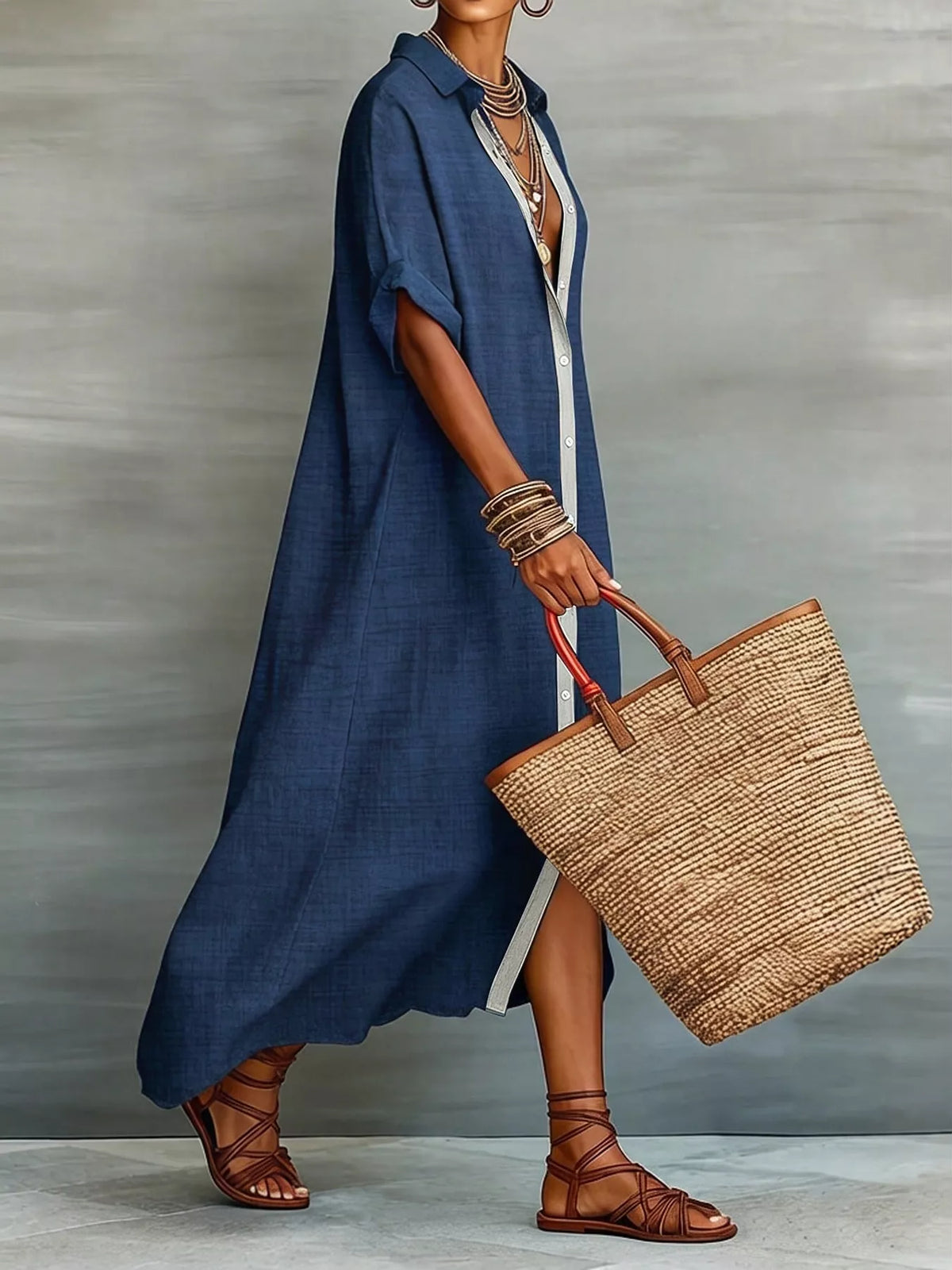 Trendsi Casual Linen Shirt Dress with Button-Down Front -