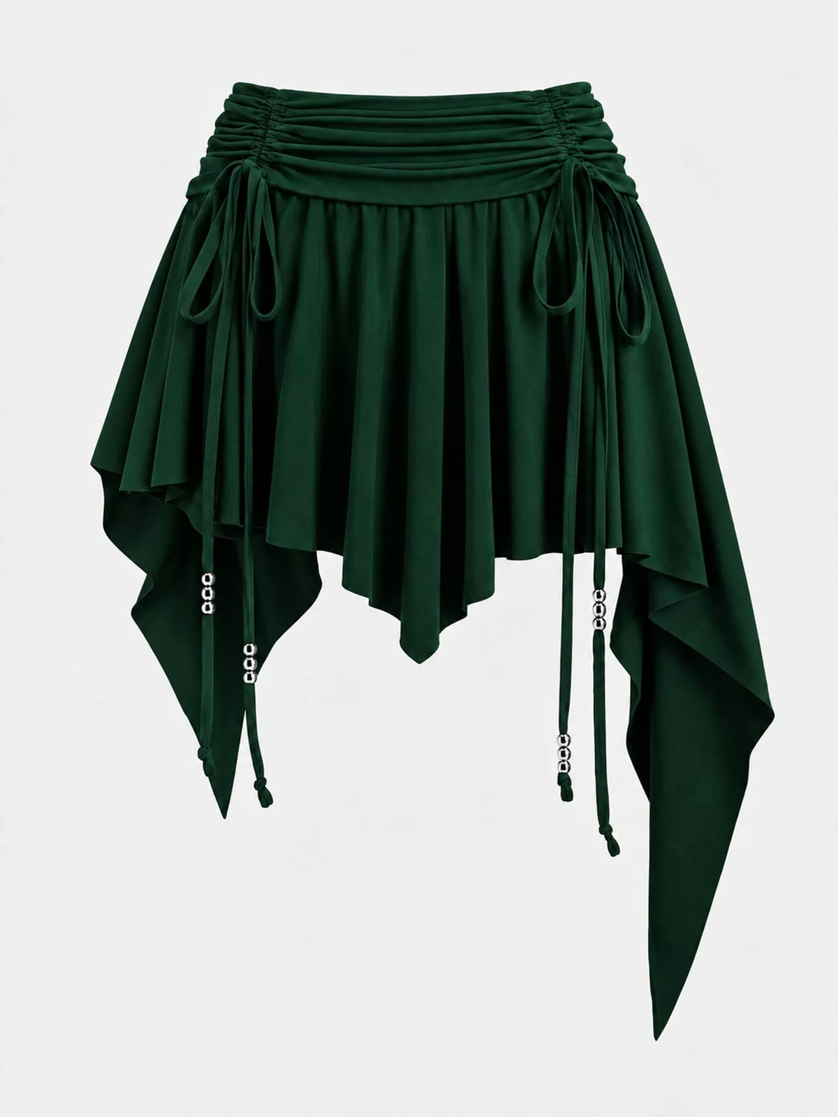 Ruched Asymmetrical Drawstring Mini Skirt in dark green