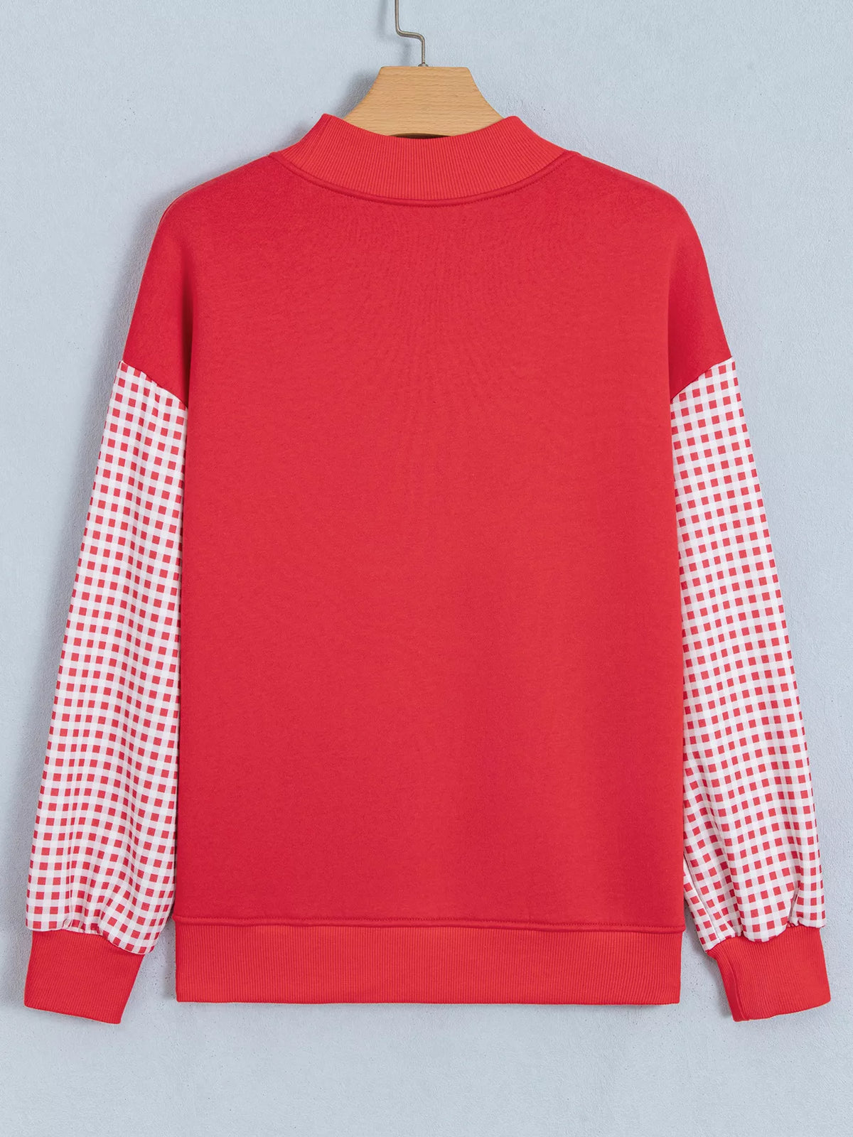Scarlet gingham sleeve slogan sweatshirt, back view