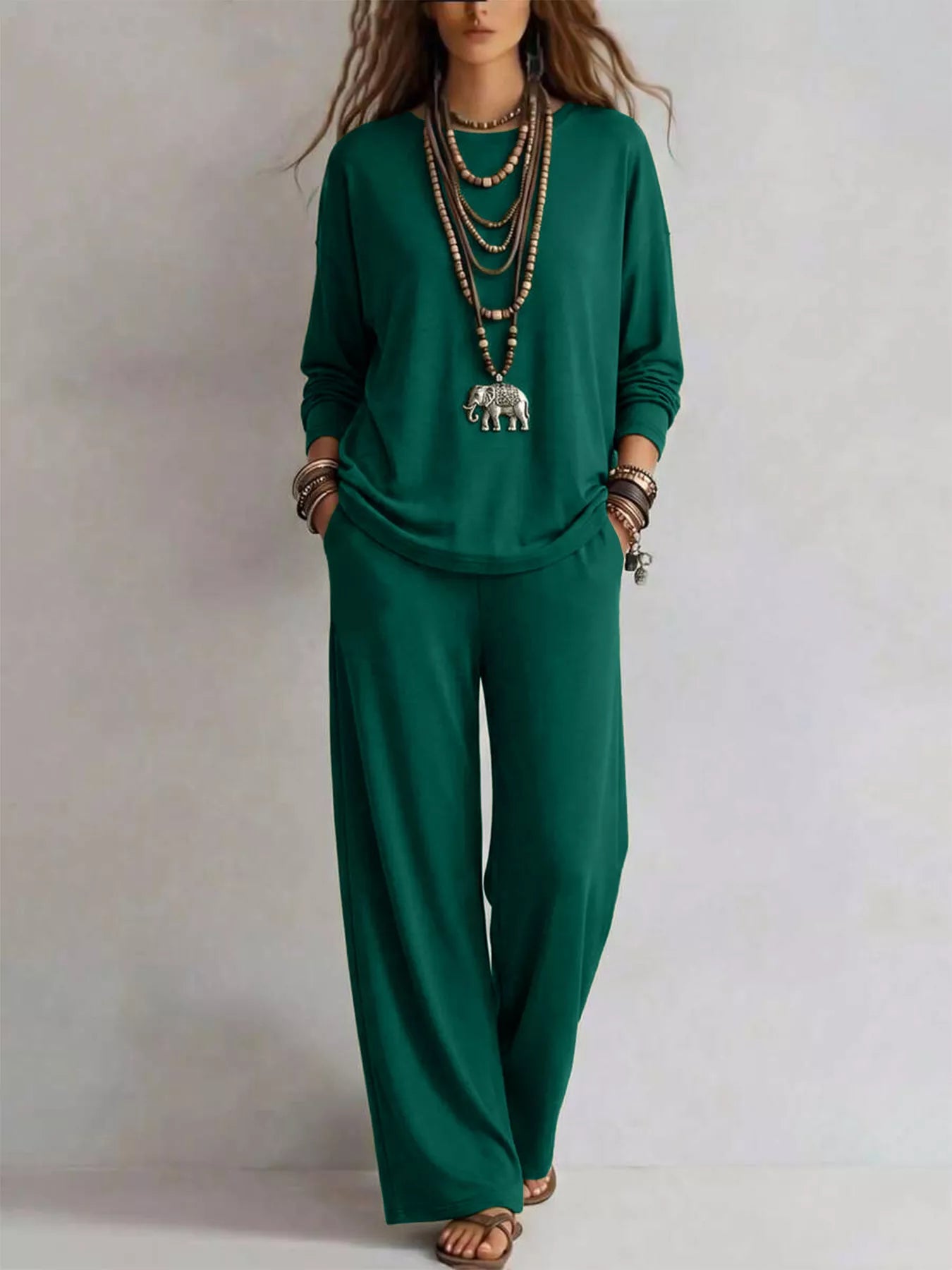 Trendsi Round Neck T-Shirt and Wide-Leg Pants Set -