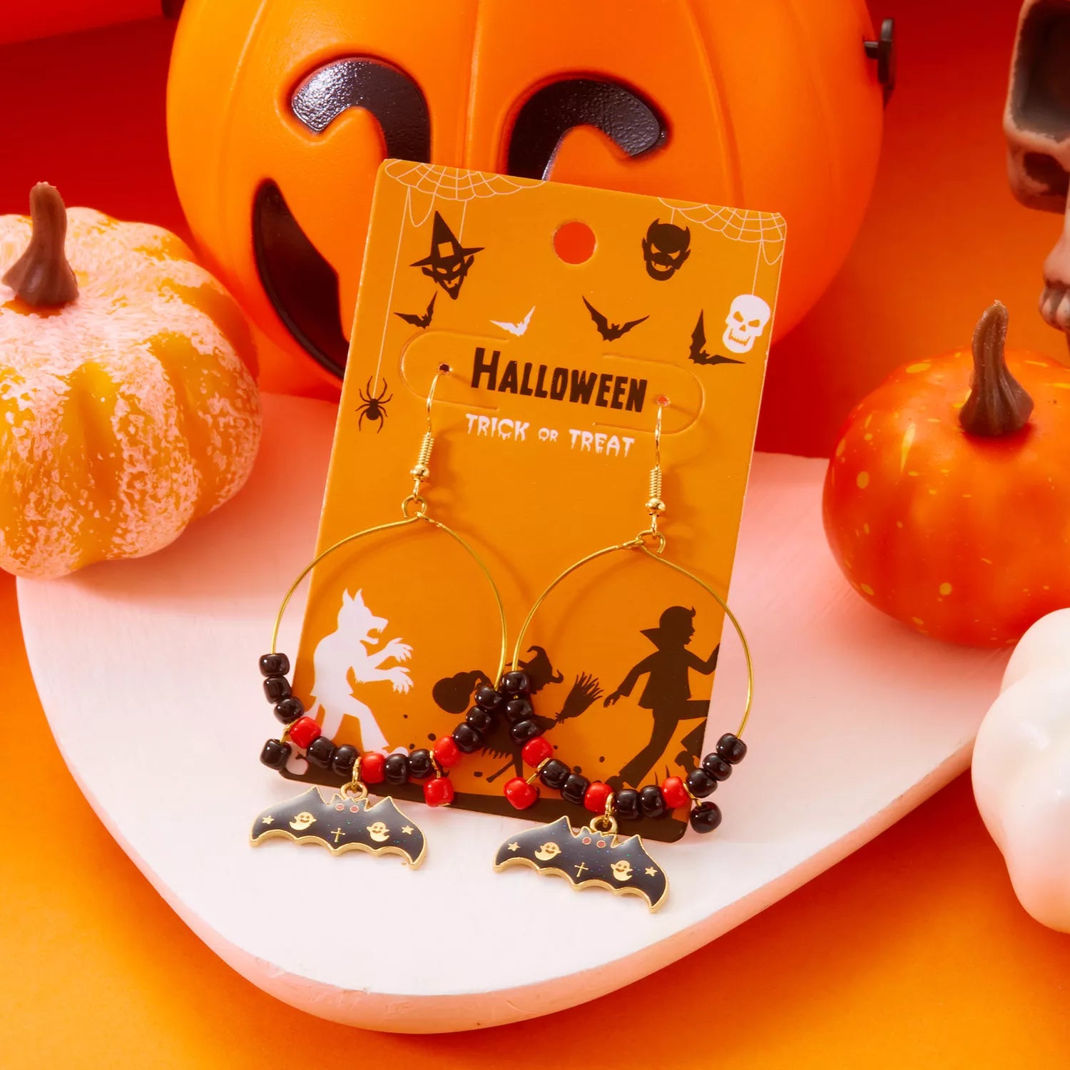 Trendsi Halloween Bat Charm Hoop Earrings -
