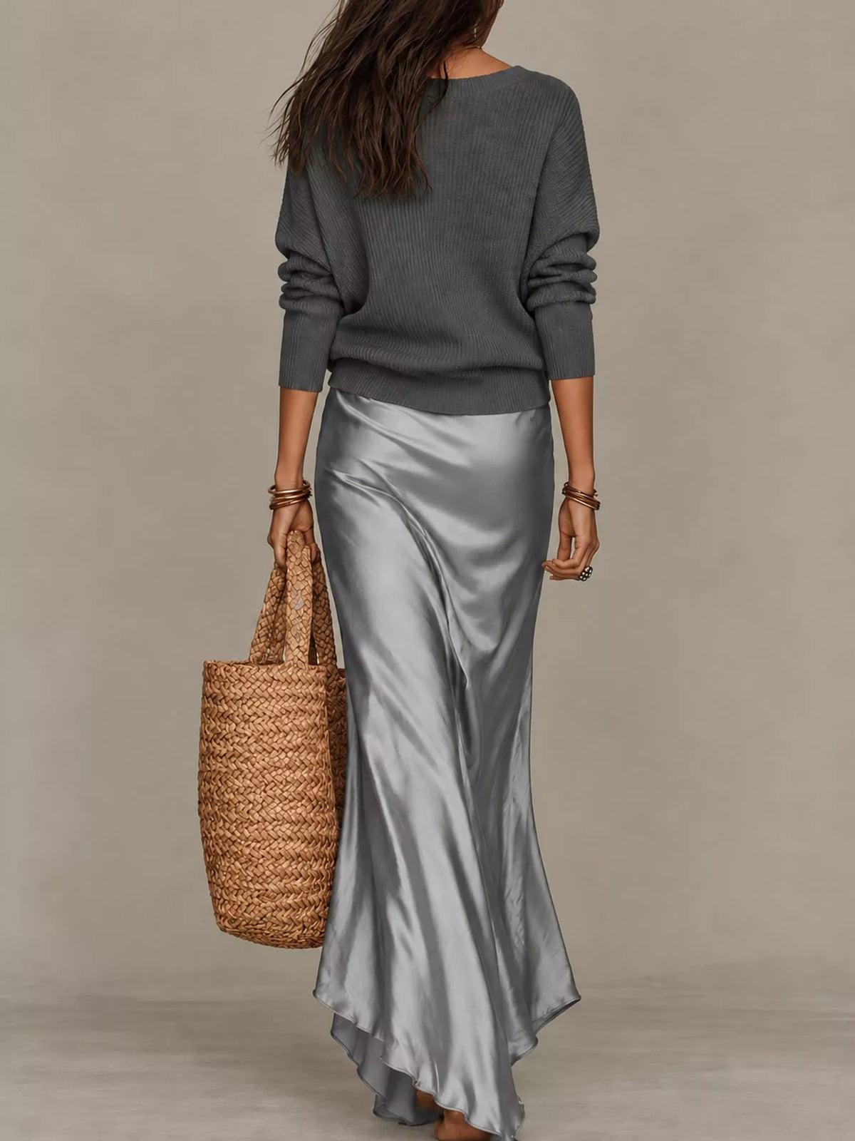 Satin Maxi Dress Two-Piece Set — back view