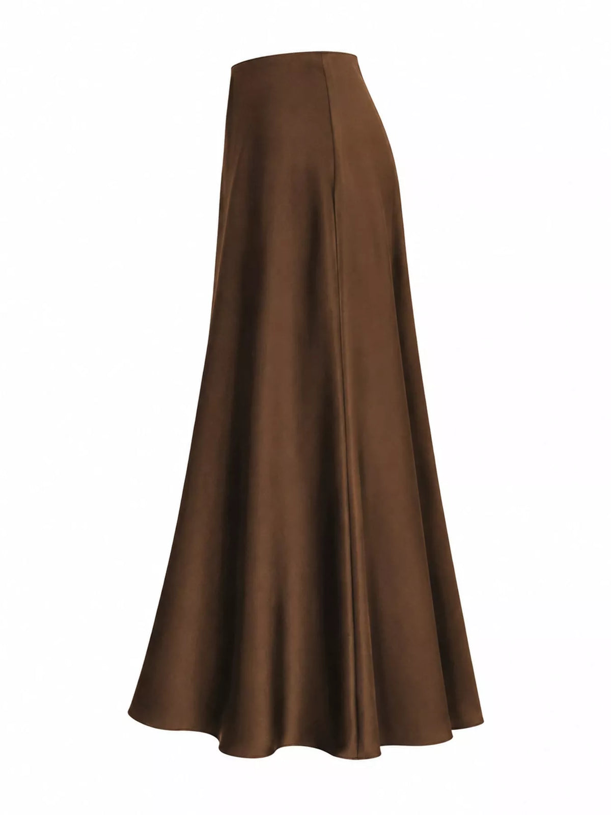 Zip-up satin skirt, brown side