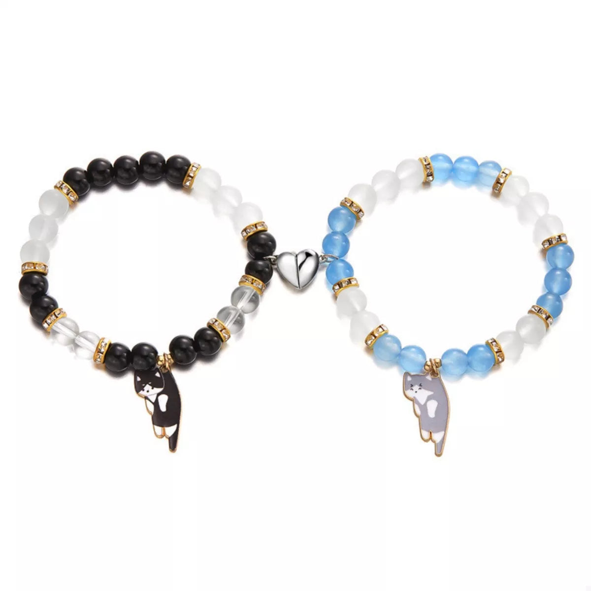 Trendsi 2 Piece Beaded Cat Charm Bracelet -