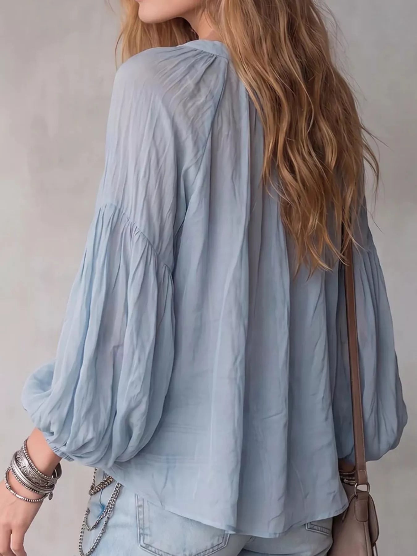 Trendsi Notched Balloon Sleeve Blouse -
