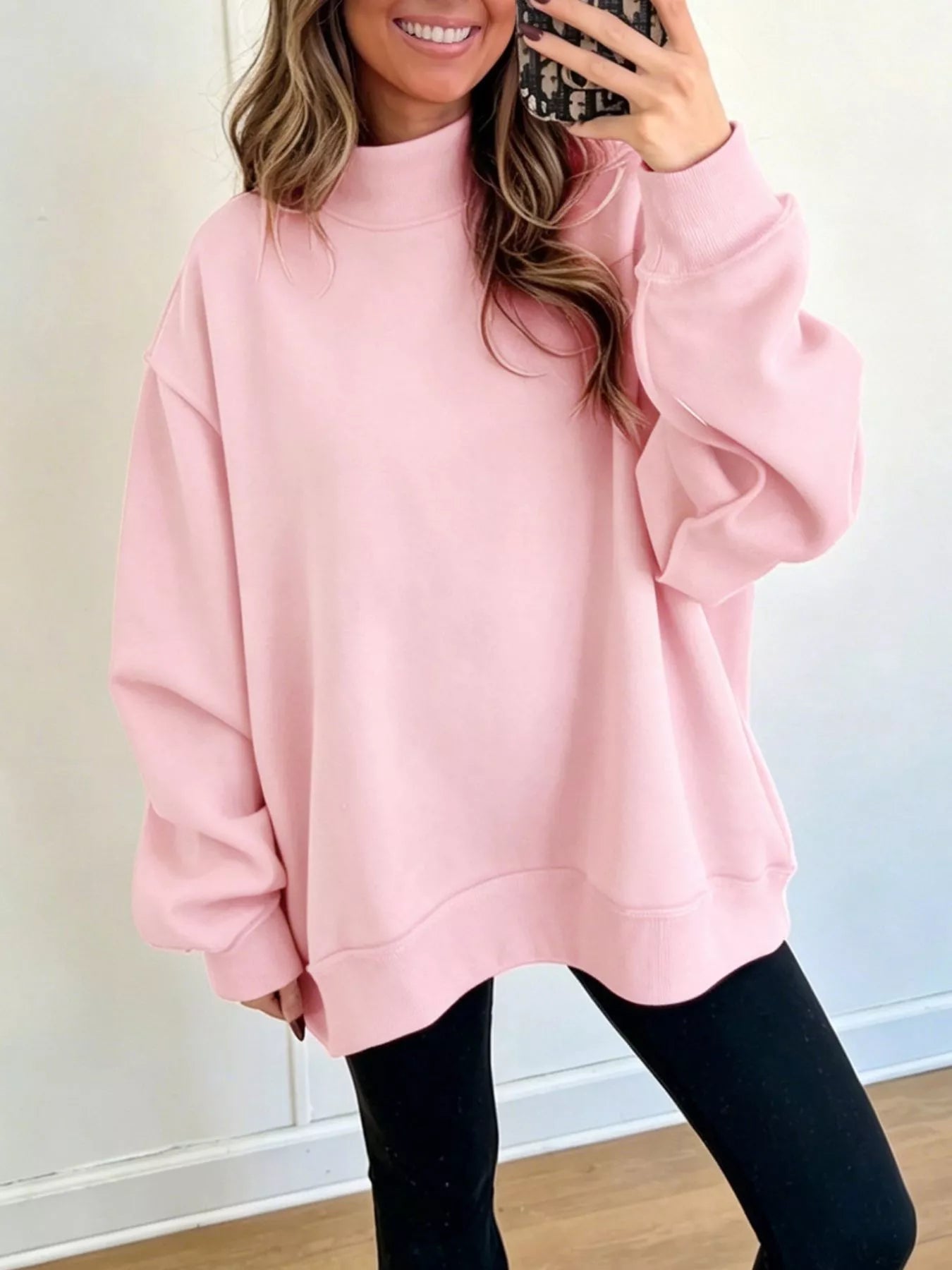 Trendsi Mock Neck Dropped Shoulder Sweatshirt -