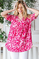 Trendsi Heimish Full Size Short Sleeve Crisscross Animal Babydoll Top Plus Size - Shirts