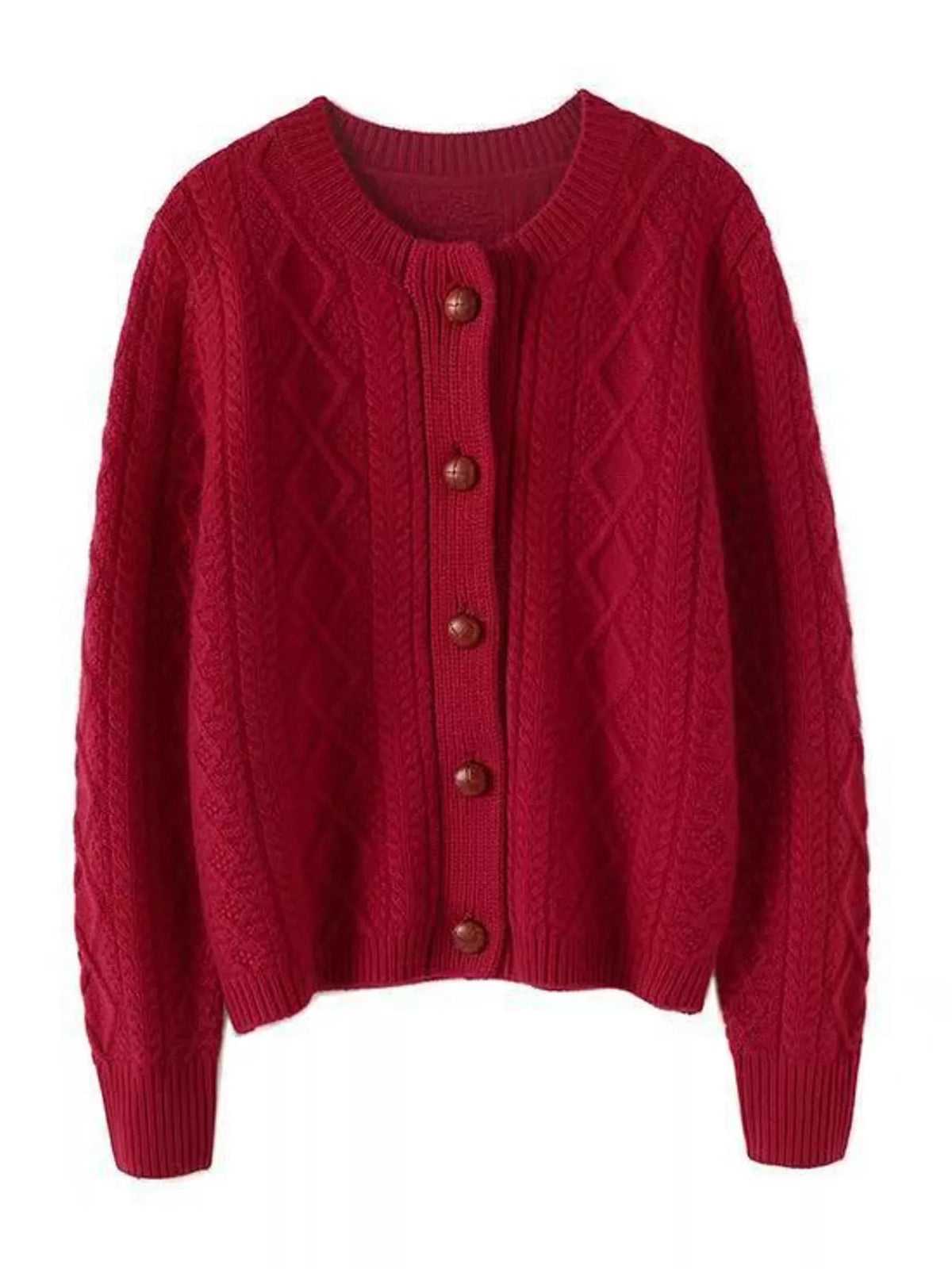 Cherry Red cable-knit button-down cardigan
