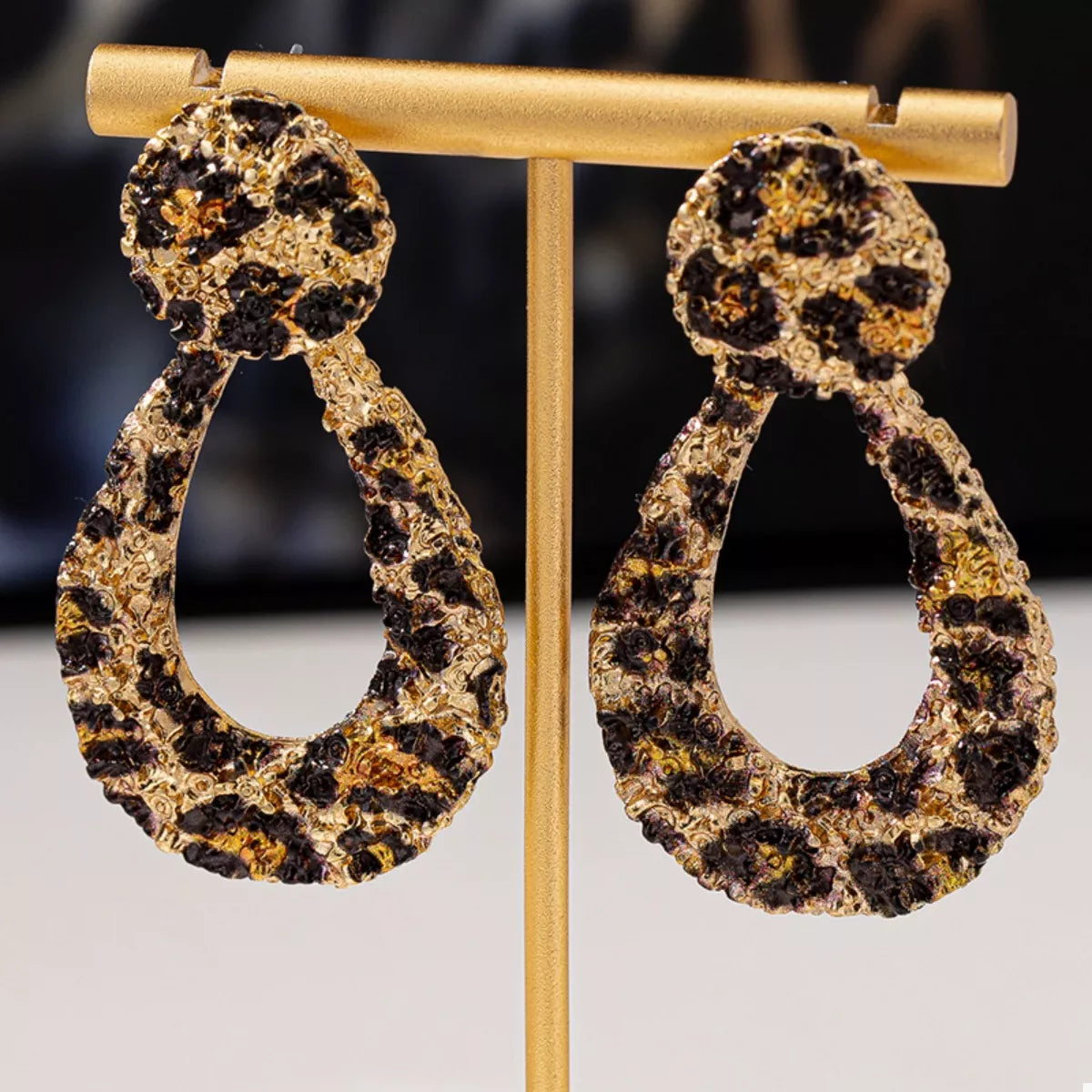 Trendsi 18K Gold-Plated Leopard Dangle Earrings -
