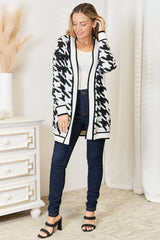 Trendsi Mandy Woven Right Houndstooth Open Front Longline Cardigan -