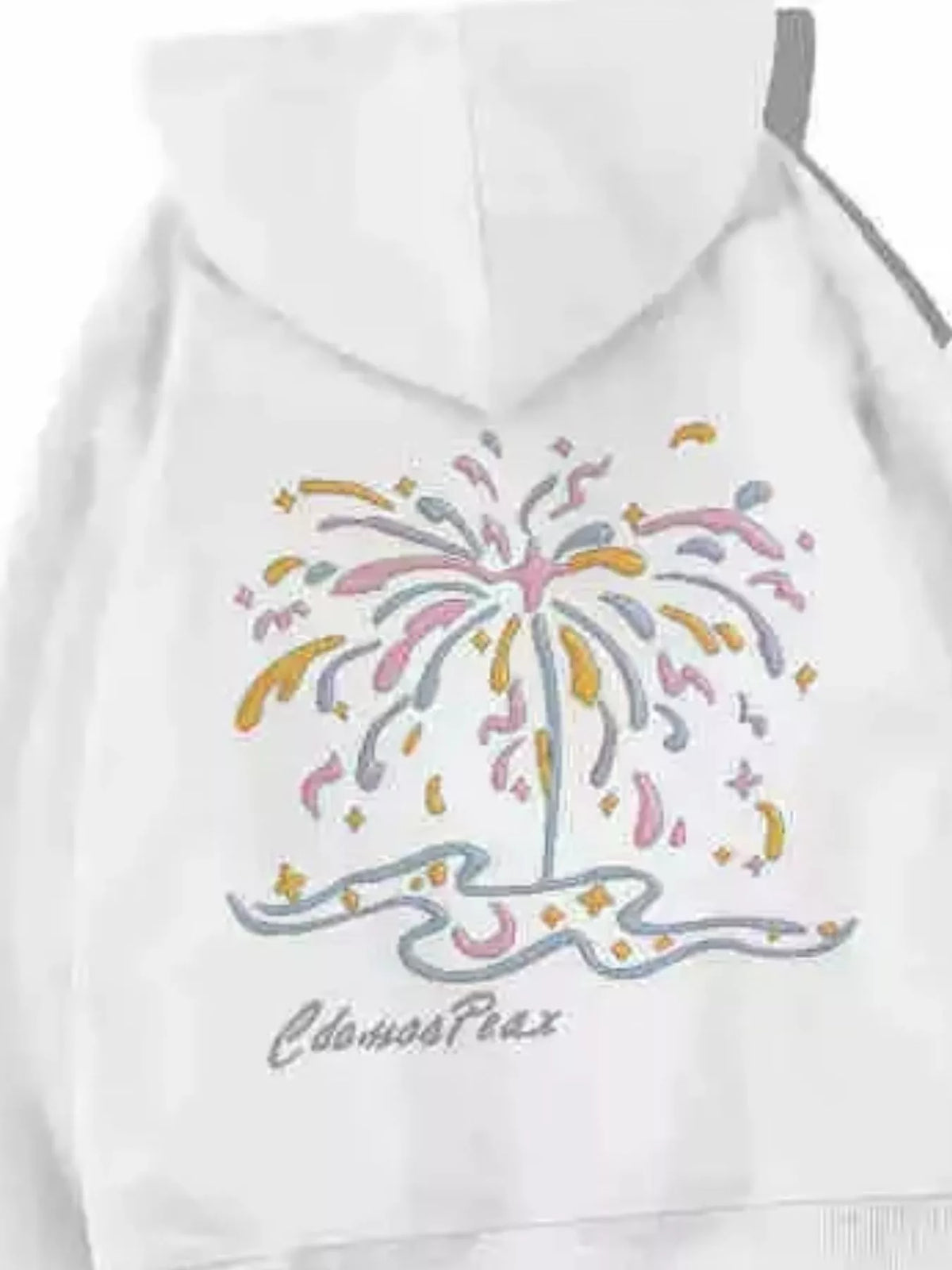 Women's Christmas Tree Fireworks Graphic Hoodie in White, alternate view