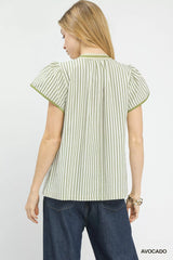 Trendsi Umgee V-Neck Stripe Top with Lace Trim -