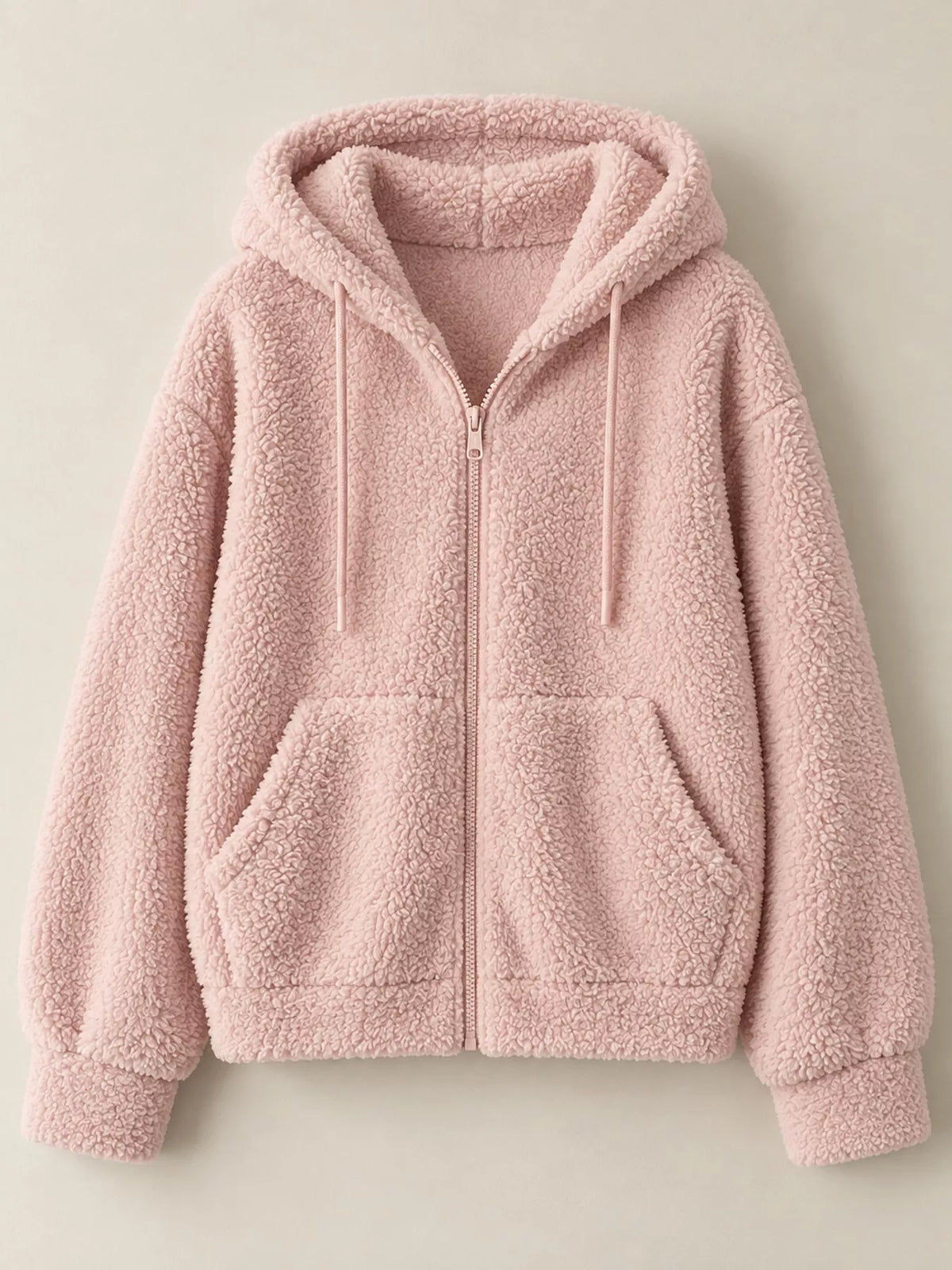 Cropped sherpa hoodie, pink flat lay
