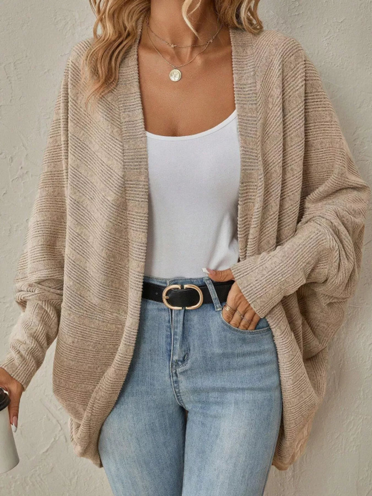 Apricot open-front batwing sleeve cardigan