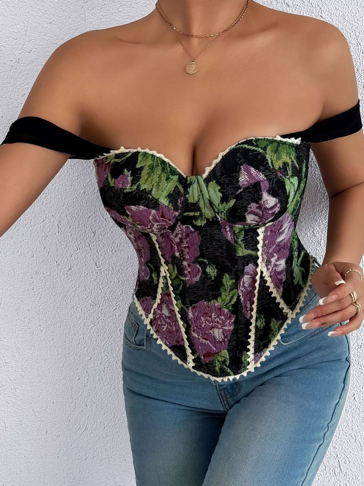 Blackish Purple lace up back printed cami