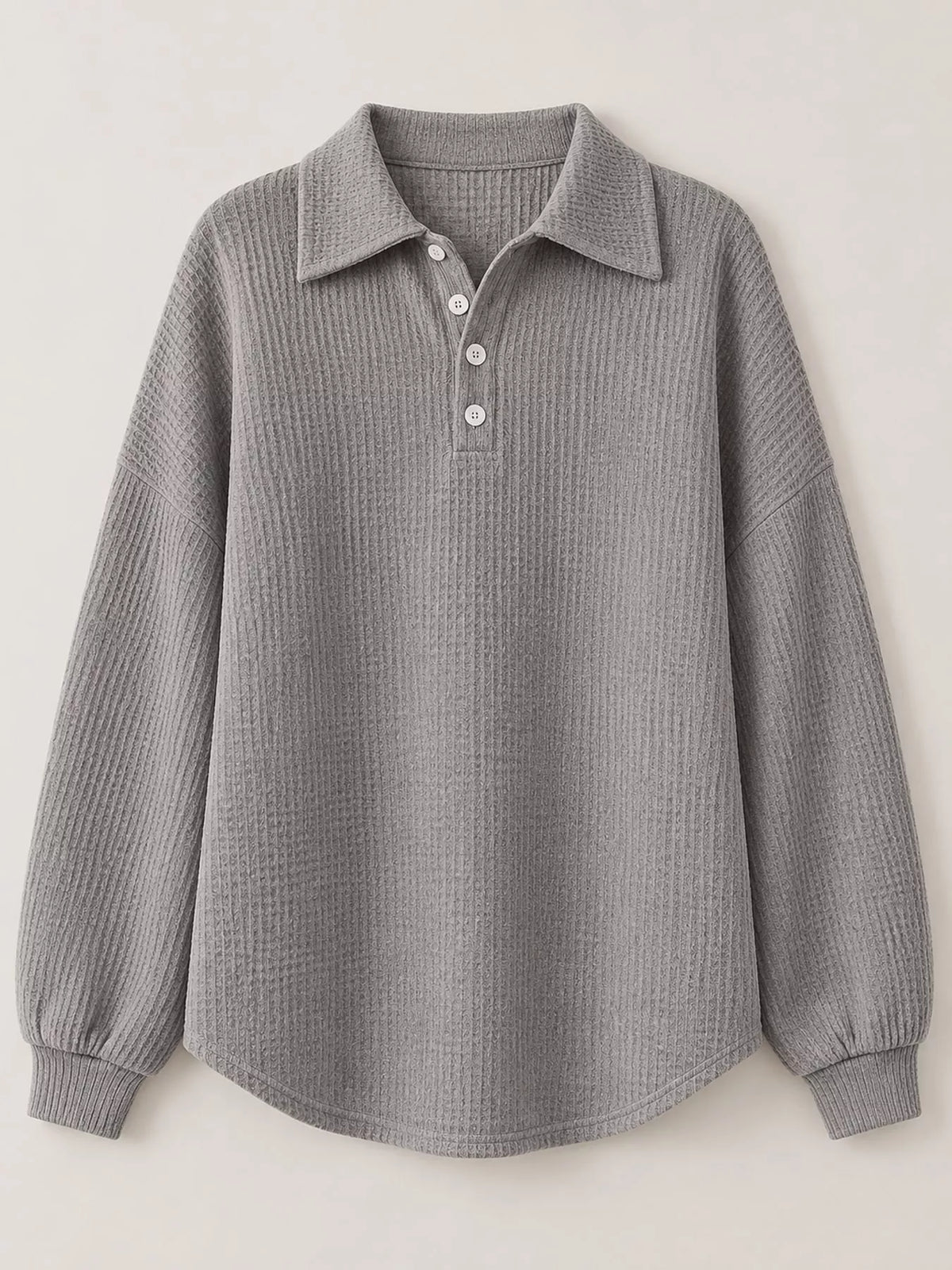 Waffle Knit Quarter-Button Polo T-Shirt — garment front