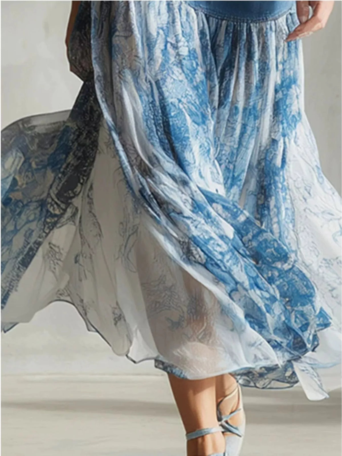 Trendsi Denim-Paneled Floral Print Skirt -