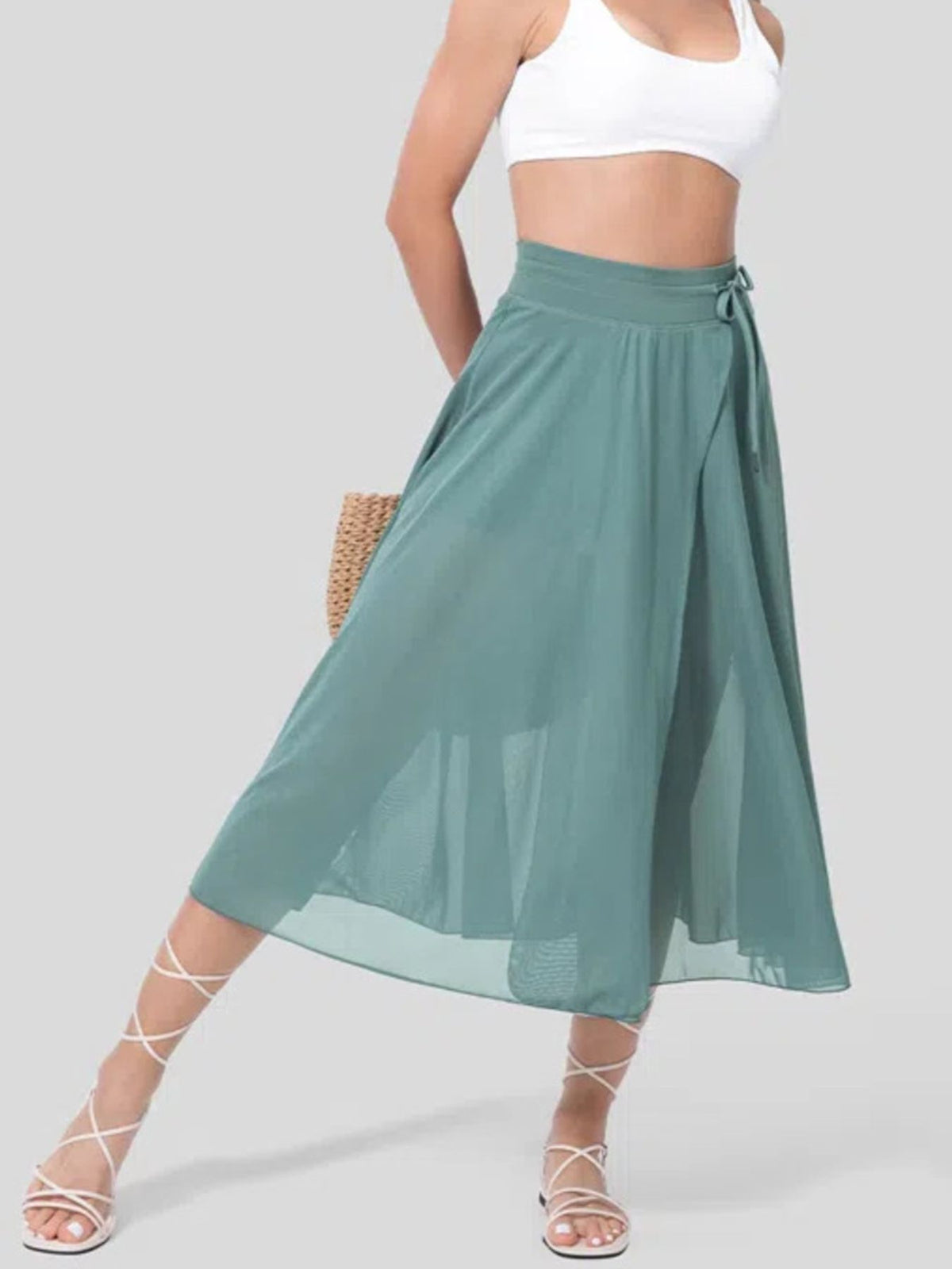 Trendsi Slit Flowy Skirt with Shorts Liner -